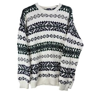 Vintage GAP Sweater XL Fair Isle Cotton Knit Green Navy White Gorpcore Grandpa